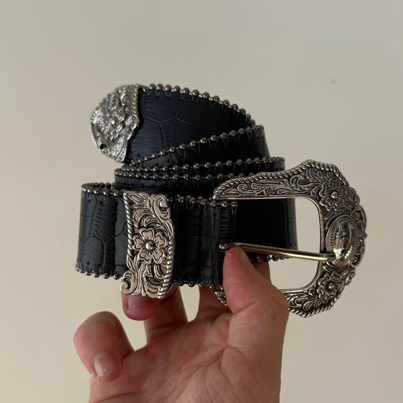 vintage black alligator skin western cowboy boho belt - Picture 5 of 9